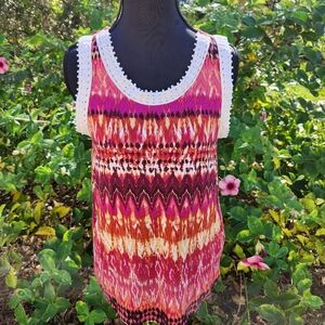 Stella + Ginger Women's P/M Lace Trimmed Tank Top Tie Dye Petite